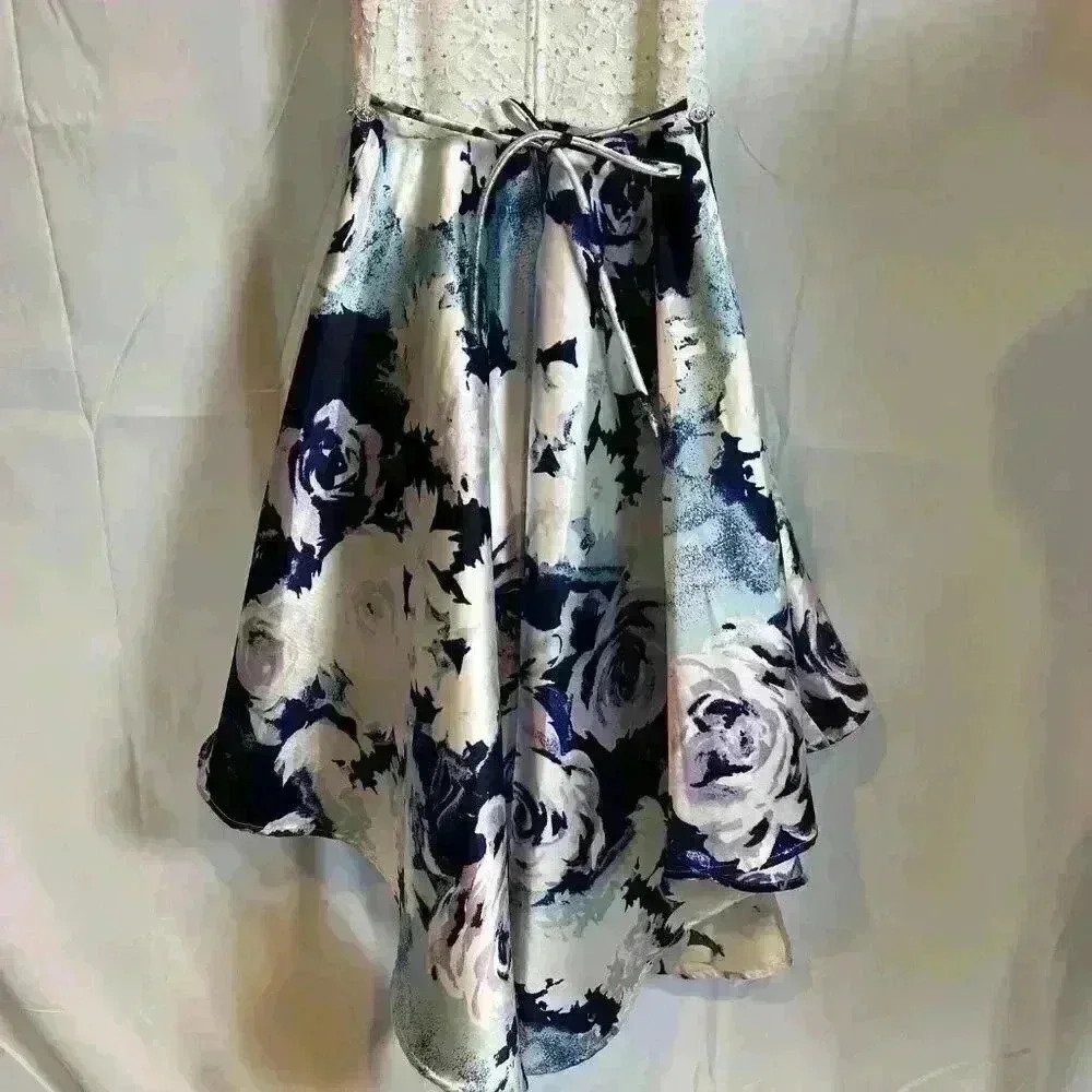 NWT - Speechless Lace to Floral High Low Dress, White & Blue Flowers (Size 16) - Picture 10 of 14
